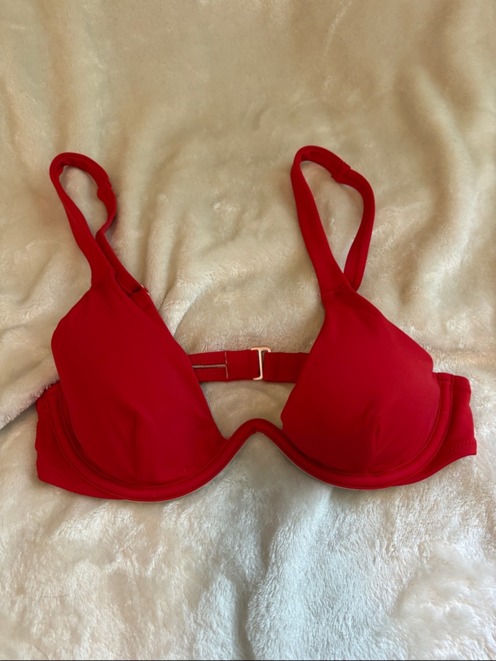 Red Underwire Bikini Top With “V” Detail 32B